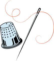 Sewing needle and thread and thimble, design for seamstress and tailor