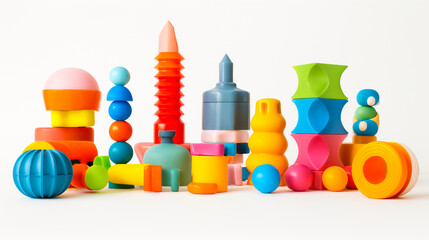 Vibrant toys on a clean white background