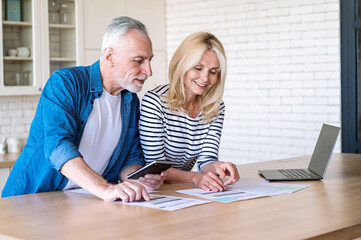 Husband and wife check taxes, paying utility bills
