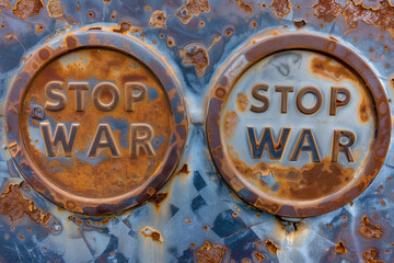 Weathered old "Stop war" sign