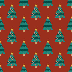 Obraz premium seamless decorate christmas tree on red background