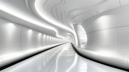Futuristic Architectural Tunnel, Modern Corridor with Bright Light, Urban Transportation Design...