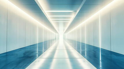 Dark Futuristic Corridor, Abstract Interior Design with Neon Lights, Modern Architectural Concept
