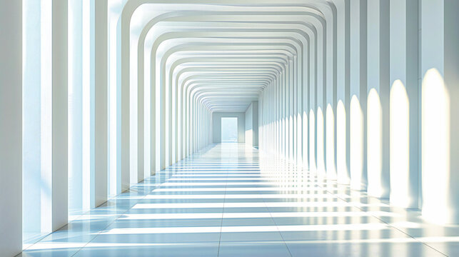 Minimalist Architectural Corridor, Abstract White Interior Design, Modern and Futuristic Concept