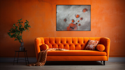 orange sofa in room