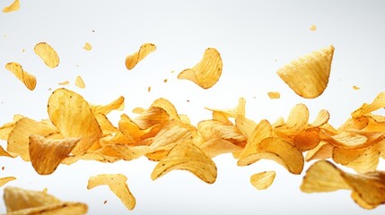 Naklejka premium Potato chips presented against a crisp white background.