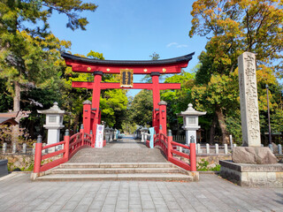 Tsuruga, Fukui, Japan. Red Torii Gate of Kehi Shrine.