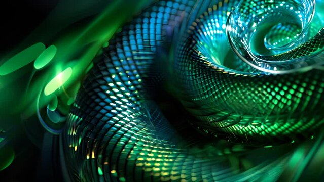 abstract 3d green lights, in the style of colorful moebius