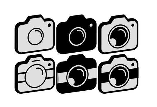 3D Camera icon set. photo camera in flat style symbol. photography camera line art signs, vector illustration