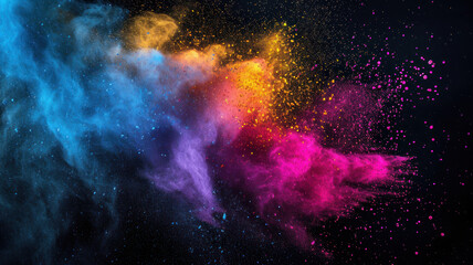 Launched colorful powder on black background