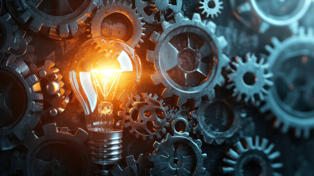 Lightbulb and Gears Depicting Innovation Amid Success Risks and Challenges
