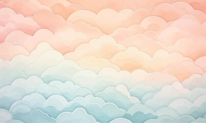 Obraz premium pink blue watercolor sky with clouds