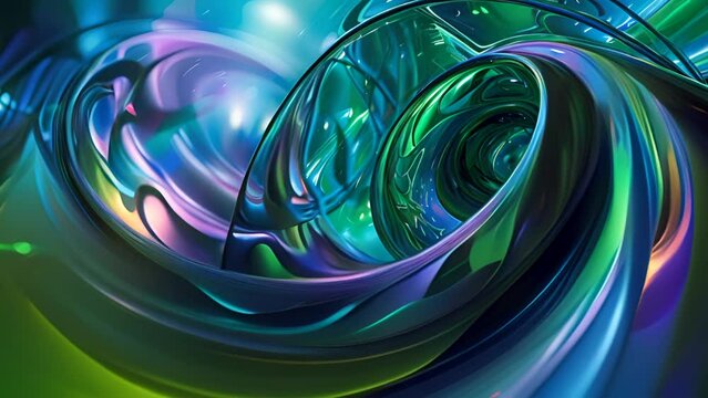 abstract 3d green lights, in the style of colorful moebius