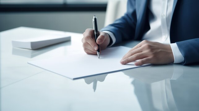 Close-up of a businessman signing a contract at the office.