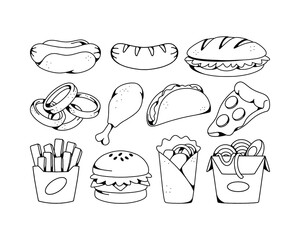 Set of Doodle Fast Food Illustration