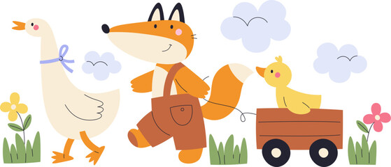 Fox And Gooses Walking © Mykola Syvak