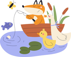 Gooses And Fox Fishing On Boat