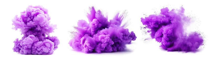 Fototapeta premium Set of purple smoke explosion isolated on transparent background.