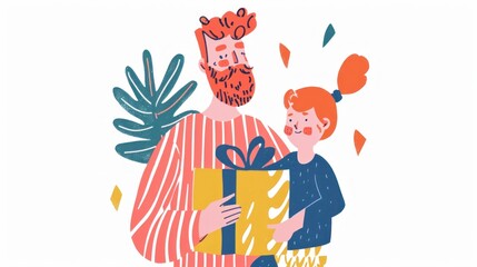 A happy father and child with red hair enjoy Father's Day.
