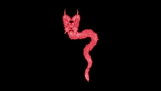 Neon light dragon animation. Animation collection concept with lightsaber and glow effects.