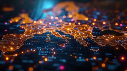 Digital map of the world, concept of global network and connectivity.cyber technology