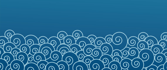 Japanese sea wave background vector. Wallpaper design with blue ocean wave pattern backdrop. Modern luxury oriental illustration for cover, banner, website, decor, border.