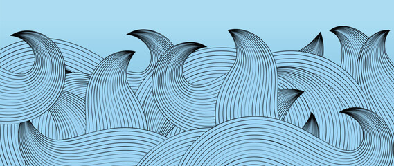 Japanese sea wave background vector. Wallpaper design with blue and black ocean wave pattern backdrop. Modern luxury oriental illustration for cover, banner, website, decor, border.