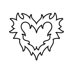 Vector outline image of a heart in retro style. Tattoo design. Cool sticker in the style of the 90s 00s. Modern youth subculture.
