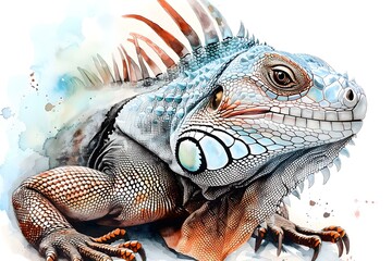 Fototapeta premium Colorful Iguana Illustration, Detailed Artwork, Exotic Reptile