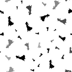 Seamless vector pattern with lady symbols, creating a creative monochrome background with rotated elements. Illustration on transparent background