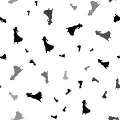Seamless vector pattern with lady symbols, creating a creative monochrome background with rotated elements. Vector illustration on white background