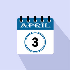 Icon calendar day - 3 April. Days of the month, vector illustration flat style.