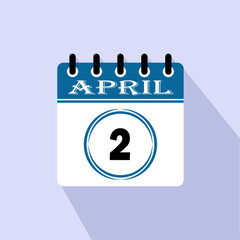 Icon calendar day - 2 April. 2nd days of the month, vector illustration.
