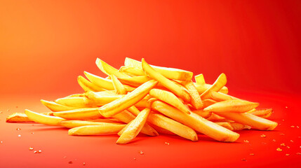 Stack of French Fries on Red Table