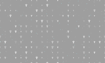 Seamless background pattern of evenly spaced white giraffe head symbols of different sizes and opacity. Vector illustration on gray background with stars