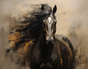 Foto op Canvas Art portrait of a dark bay horse with a flowing mane © tomlinson