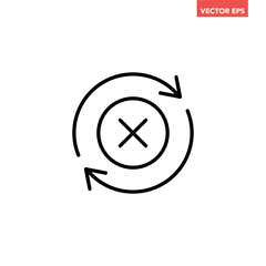 Black round update failed line icon, simple cycle rotating arrow syncing flat design pictogram vector for app logo ads web webpage button ui ux interface elements isolated on white background - obrazy, fototapety, plakaty