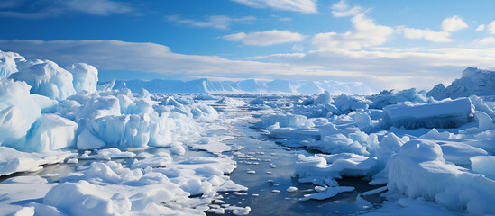 Ice sheets melting in the arctic ocean or waters Global warming climate change greenhouse gas ecology concept