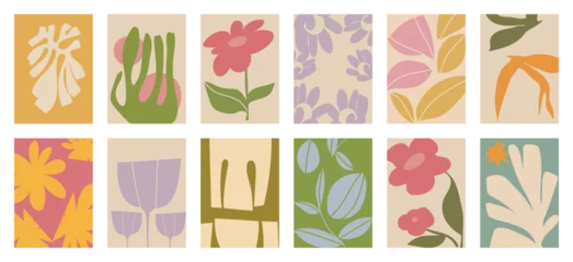 Fototapeten Botanical doodle background vector set. Flower and leaves abstract shape doodle art design for print, wallpaper, clipart, wall art for home decoration. © TWINS DESIGN STUDIO