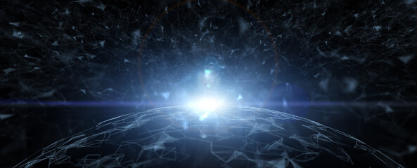 Futuristic digital shiny sphere cyberspace illustration background.