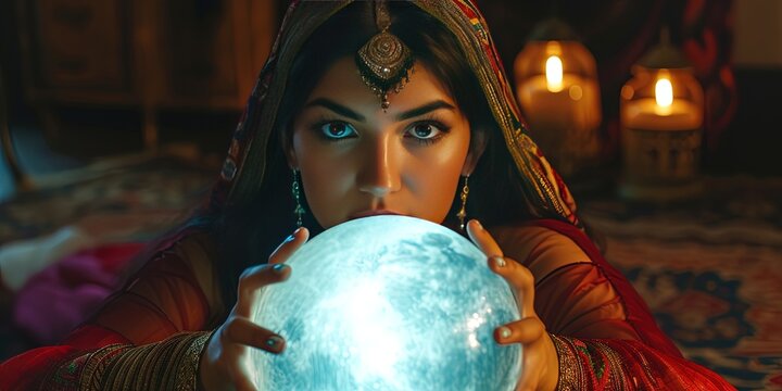 Fortune teller predicting the future with a clairvoyant crystal ball