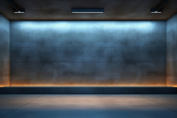 Modern empty room with concrete walls and ambient lighting