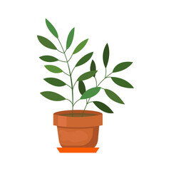 House Decorative Plant Flat Vector Artwork. Potted plant for office room interior vector design
