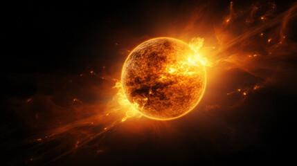 Obraz na płótnie Canvas Dramatic solar flare activity on the sun's surface in space