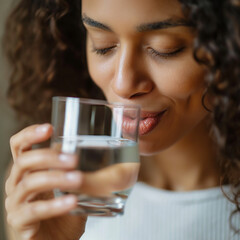 Person drinking a glass of water