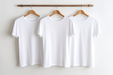 Rack with Blank white plain tshirts clothes hanger, mockup