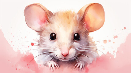 Fototapeta na wymiar cute mouse, watercolor illustration on a white background