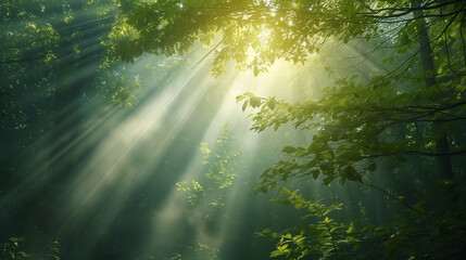 Sunlight beam piercing through a forest 