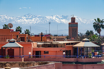 View of the Atlante mountain, from Marrakech. Morocco
