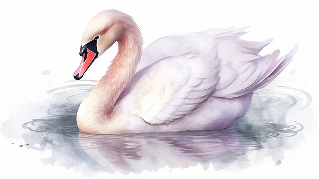 white swan watercolor illustration on a white background